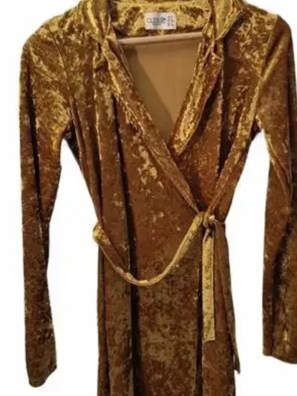 Club L London Crushed Velvet Wrap Wrap Dress in Gold